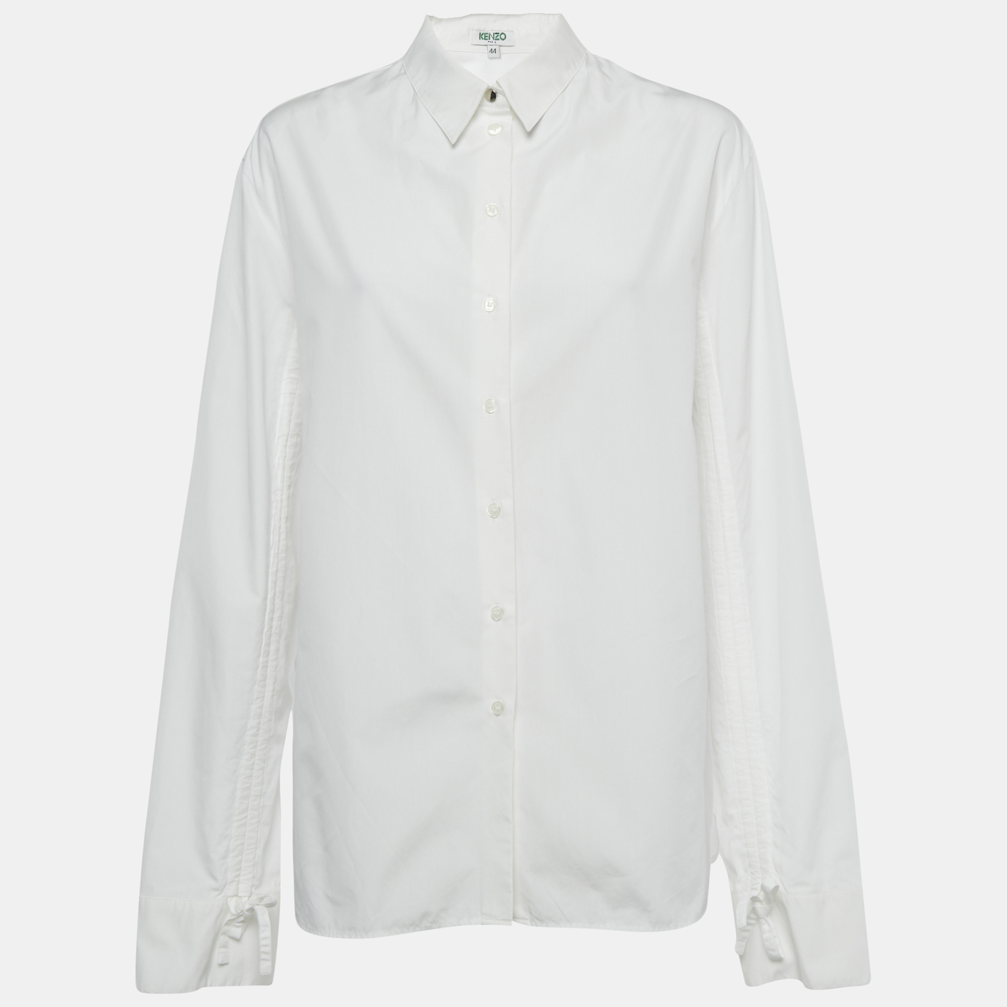 

Kenzo White Poplin Drawstring Ruche Sleeve Shirt L