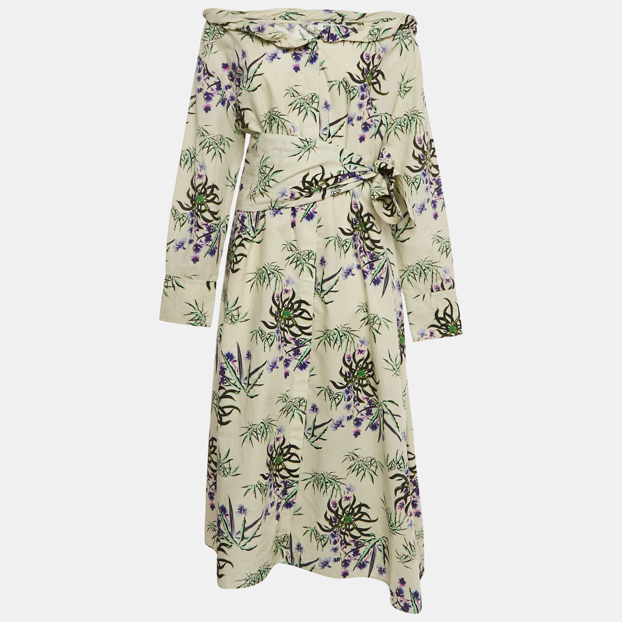 

Kenzo Beige Floral Print Cotton & Linen Maxi Dress L, White