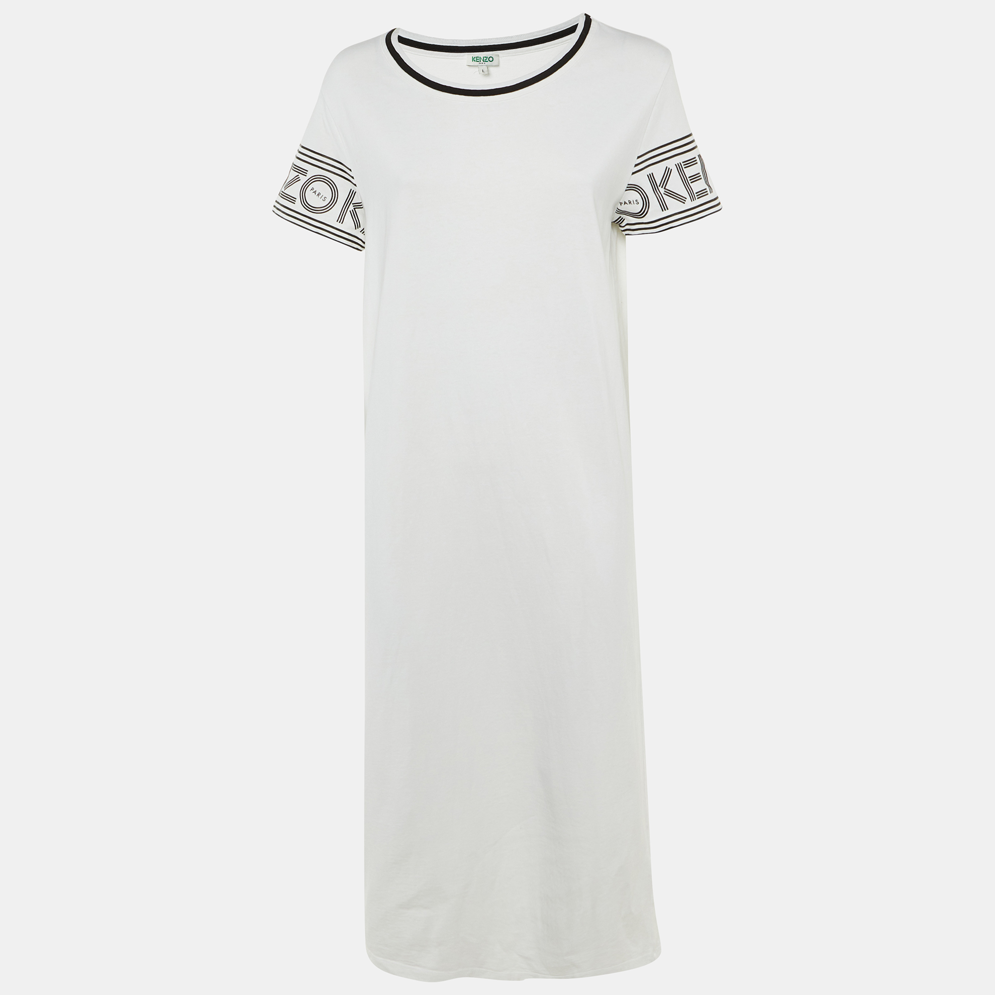 

Kenzo White Logo Print Cotton Midi Dress L