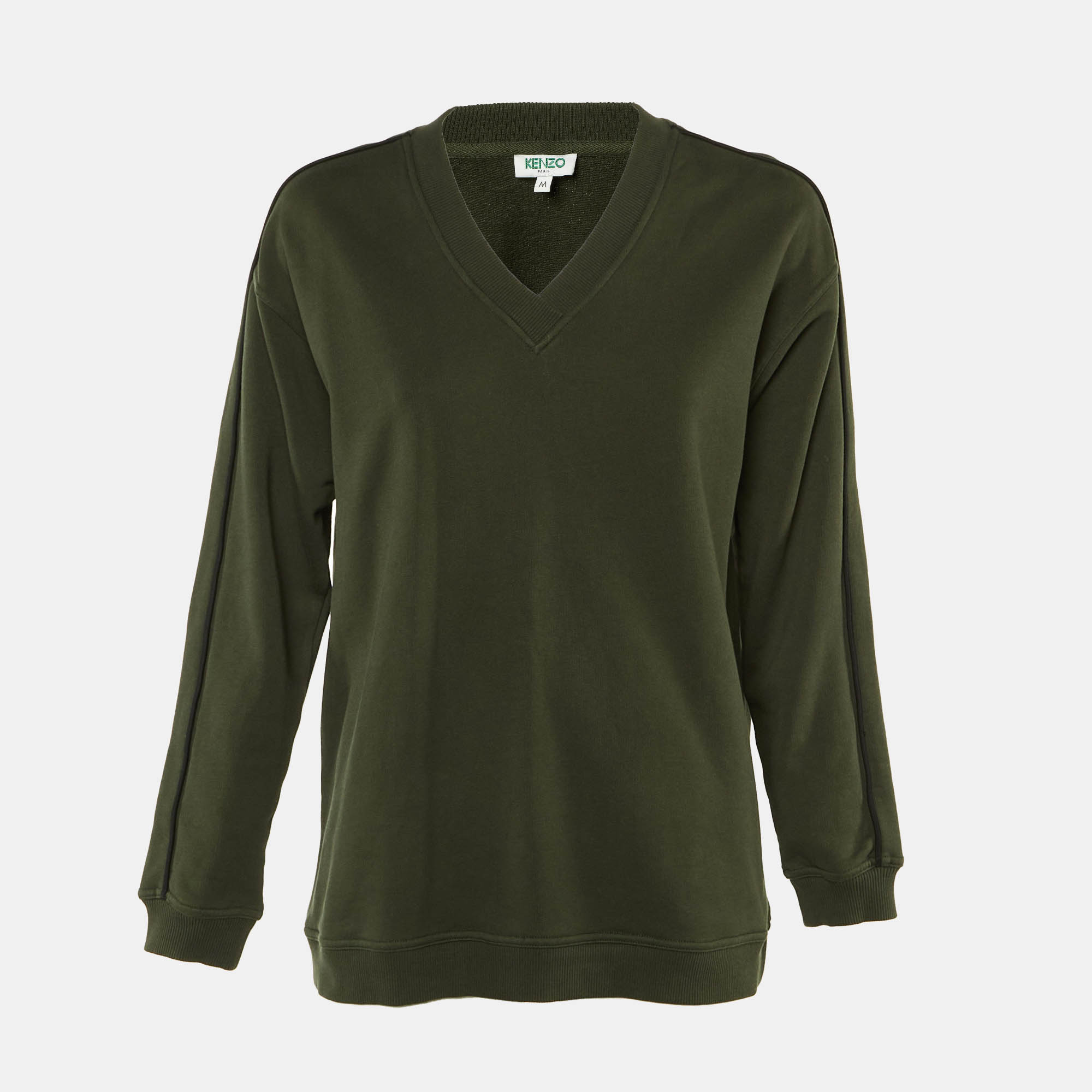 Pre-owned Kenzo Olive Green Logo Applique Cotton Sweatshirt M