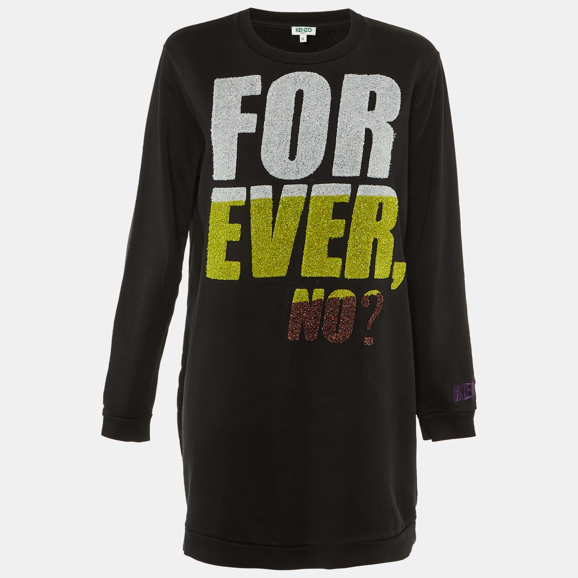 Pre-owned Kenzo Black 'forever No? Cotton Sweatshirt Dress Xl