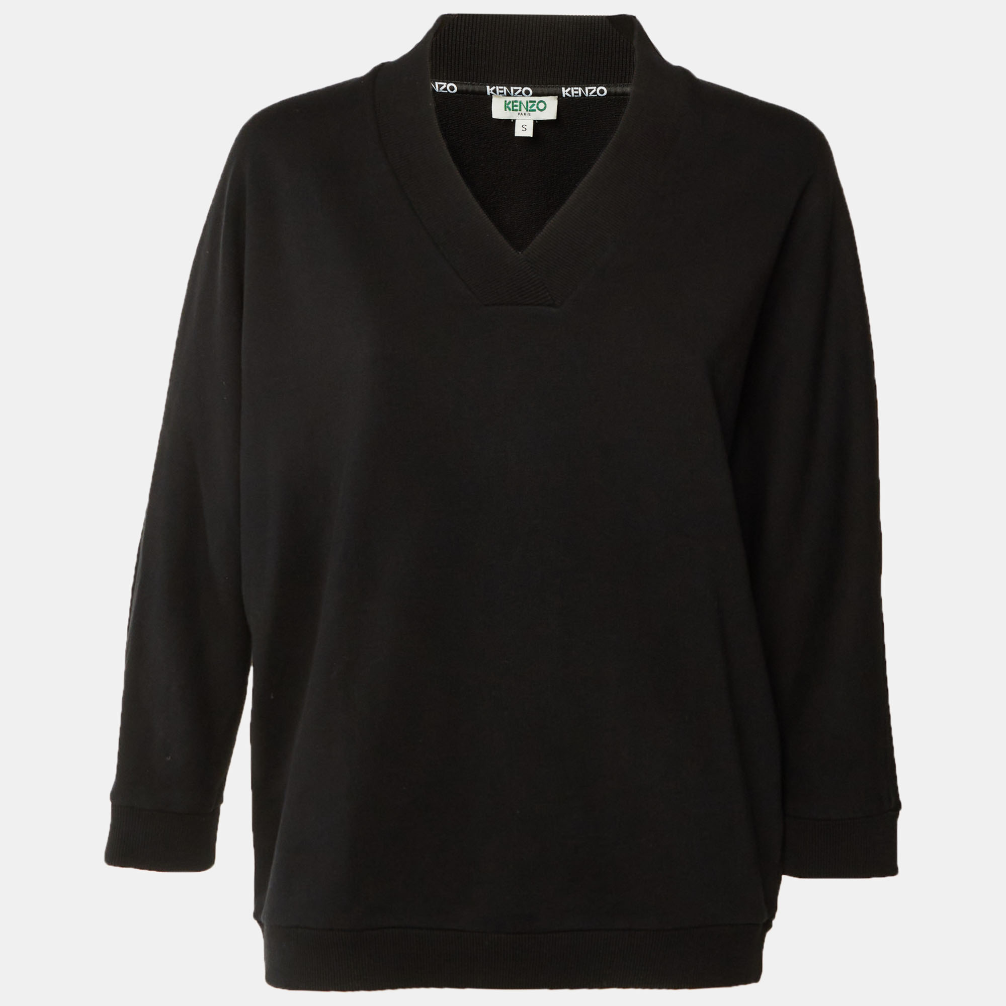 Pre-owned Kenzo Black Cotton Knit Logo Applique Sweatshirt S