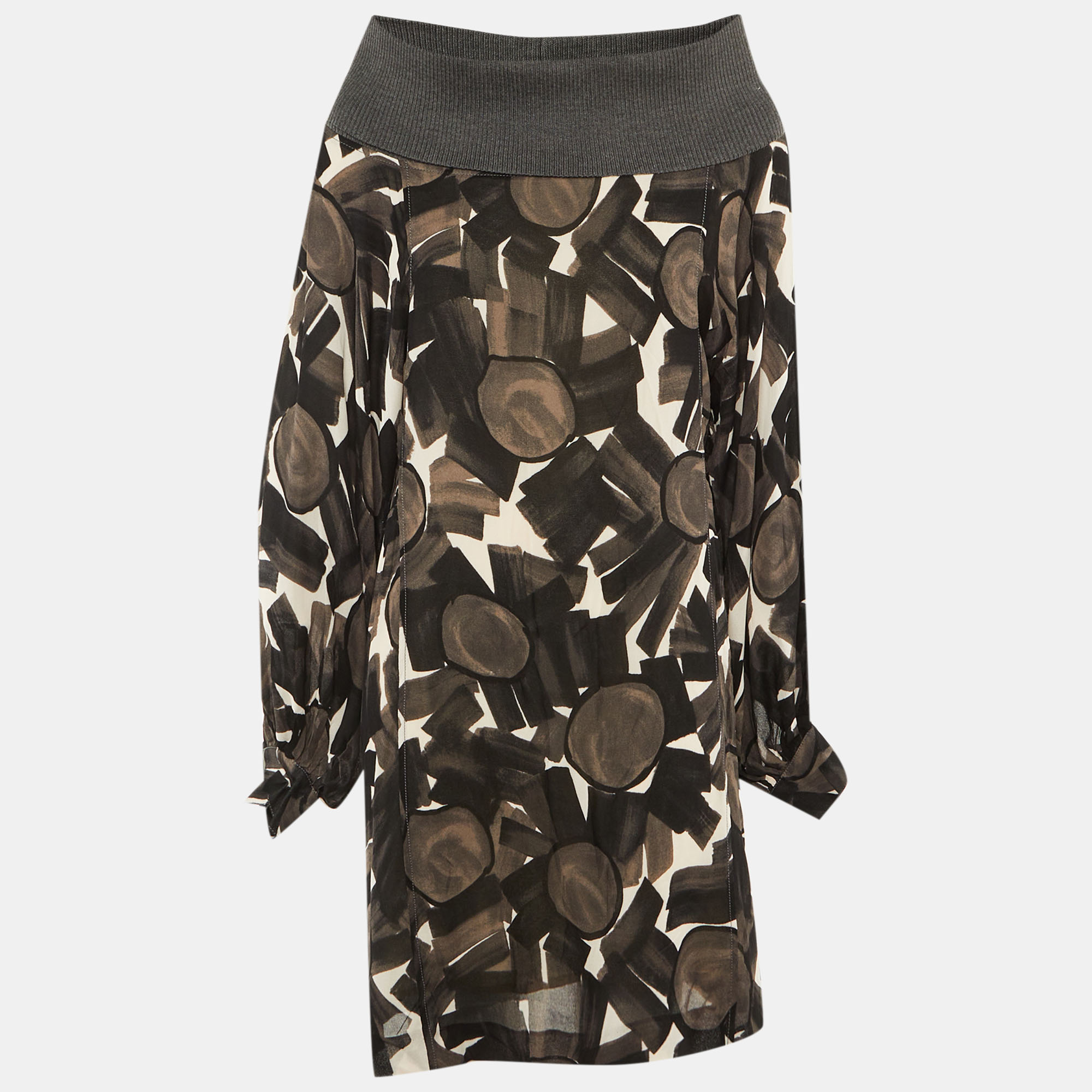 

Kenzo Brown /Black Printed Crepe High Neck Mini Dress M