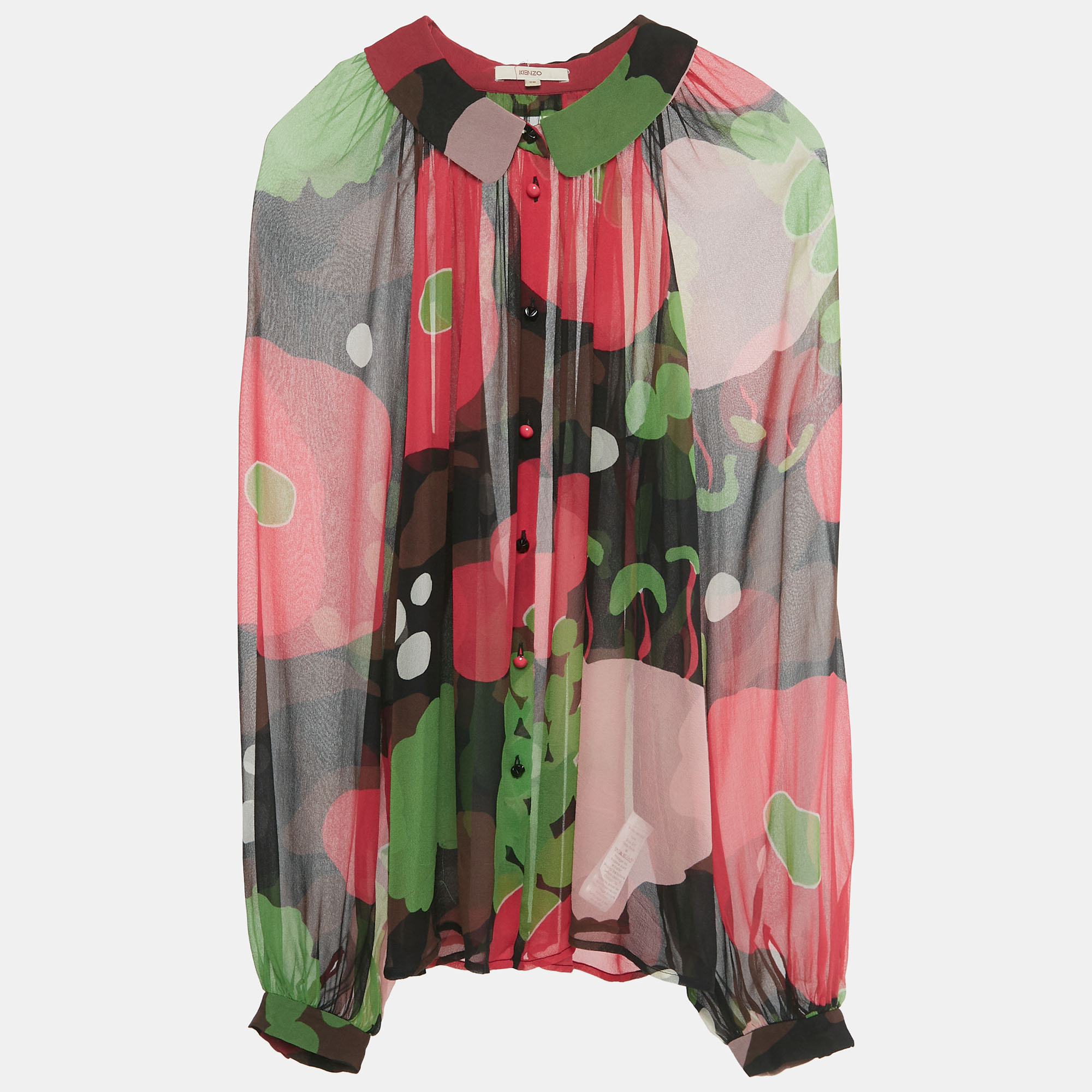 KENZO Pre-owned Multicolor Printed Silk Sheer Blouse S