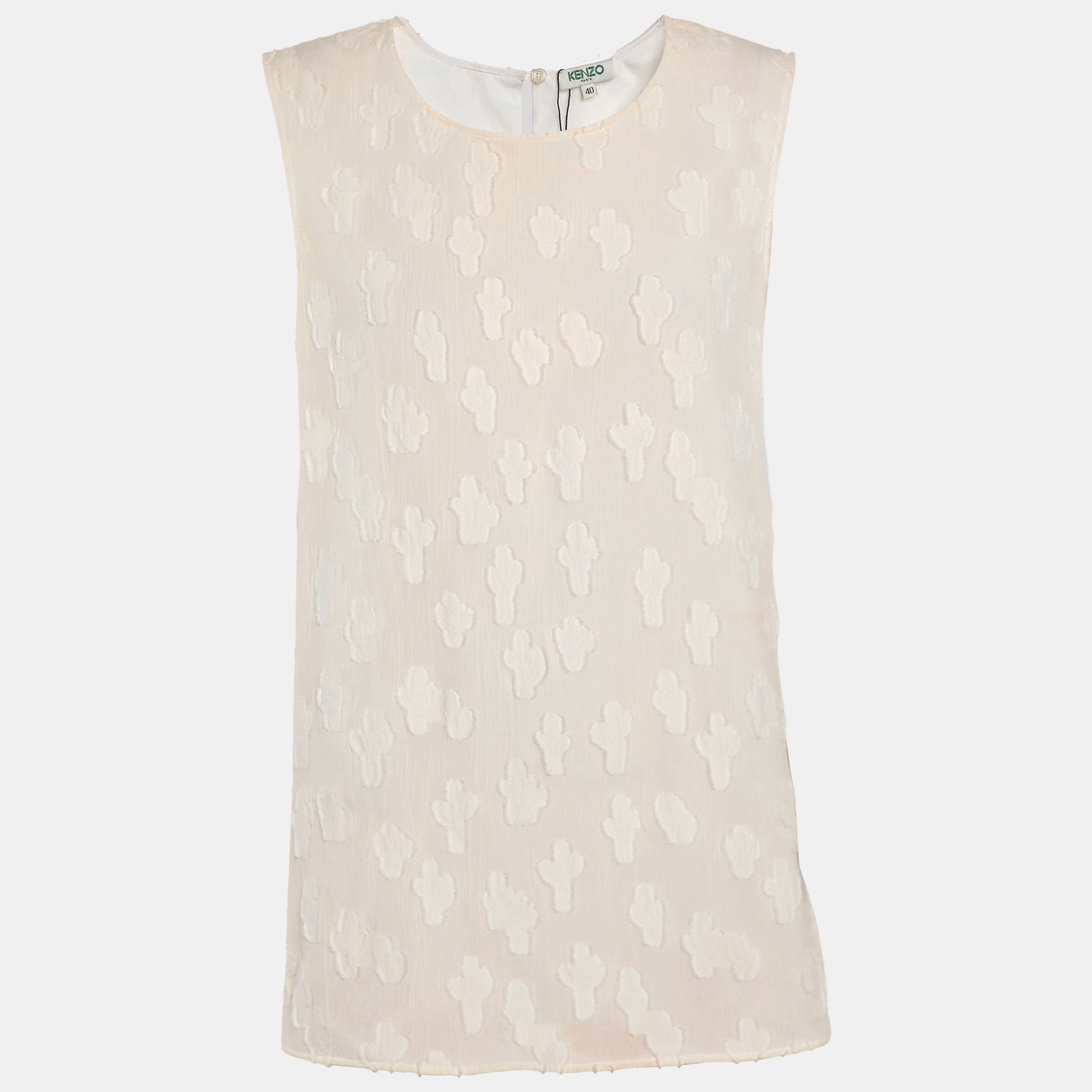 

Kenzo Cream Brocade Fabric Sleeveless Tops M
