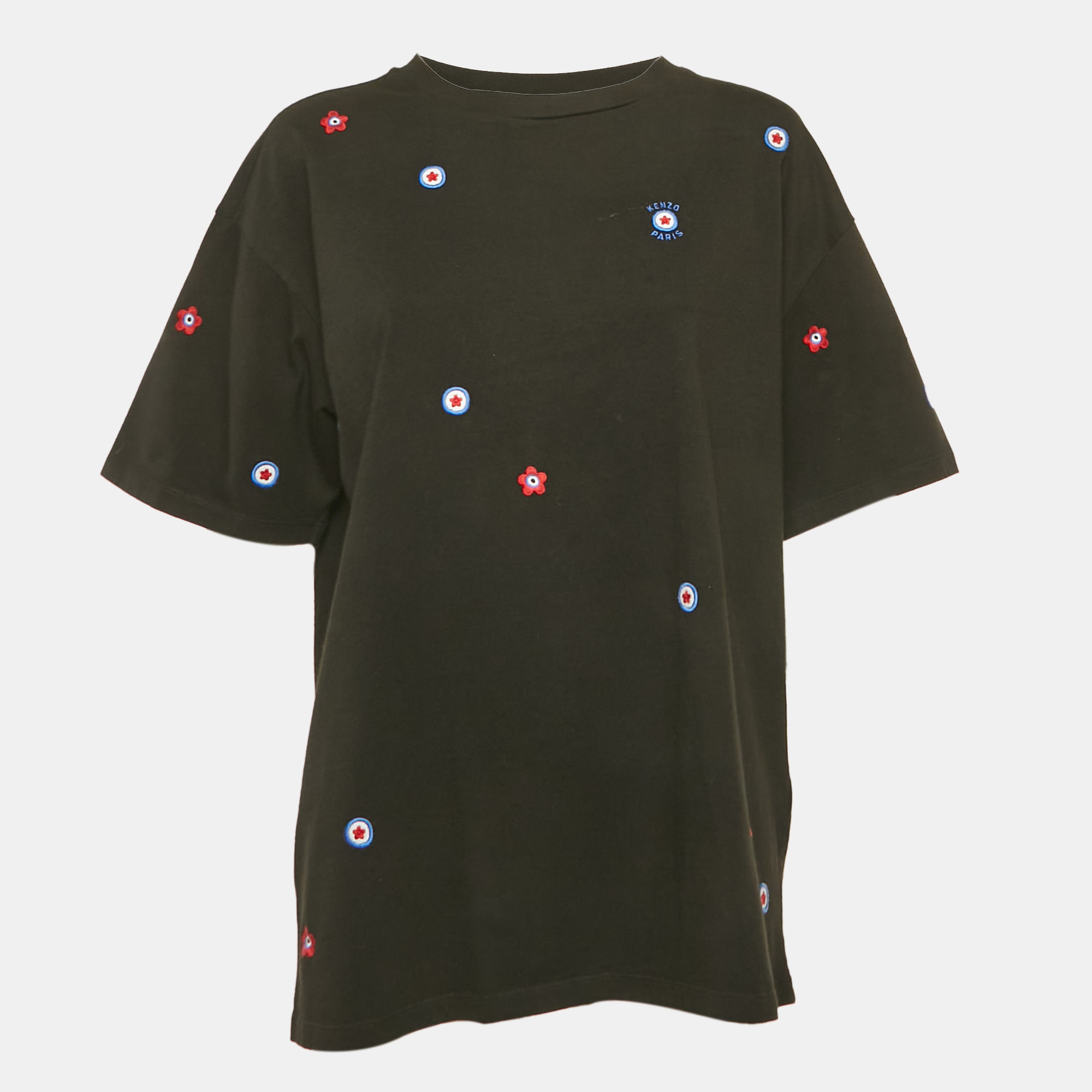 

Kenzo Black Cotton Knit Flower Embroidered T-Shirt L