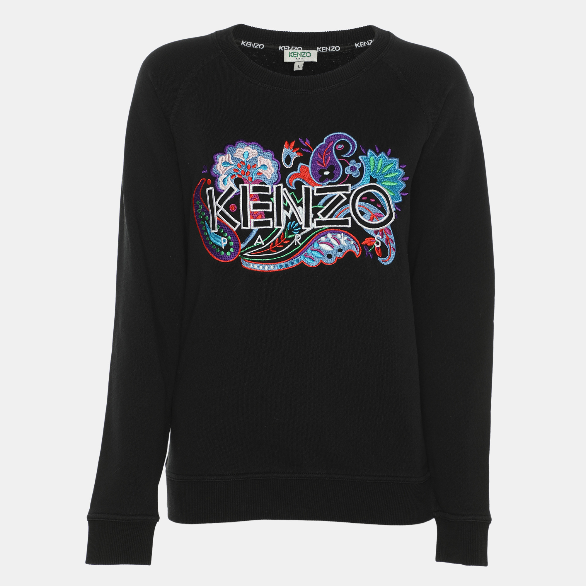 

Kenzo Black Paisley Logo Embroidered Cotton Crewneck Sweatshirt L