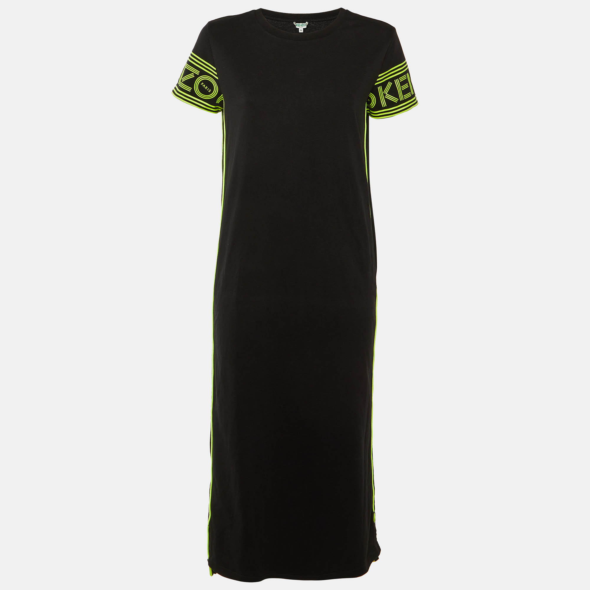 

Kenzo Black Cotton Knit Contrast Logo Detail Midi Dress M