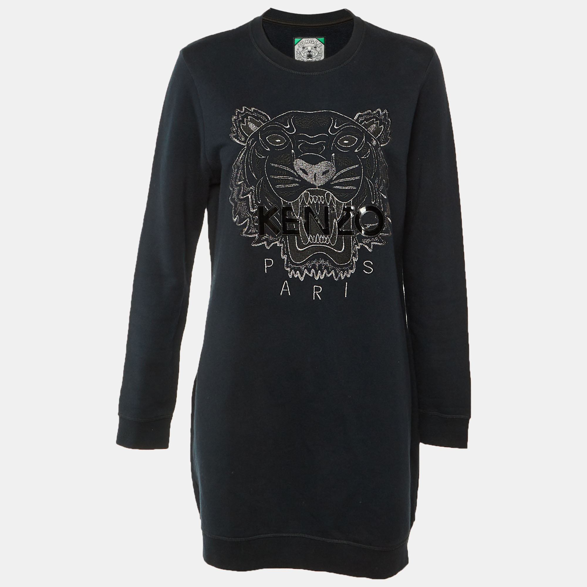 

Kenzo Black Tiger Embroidered Cotton Knit Dress L