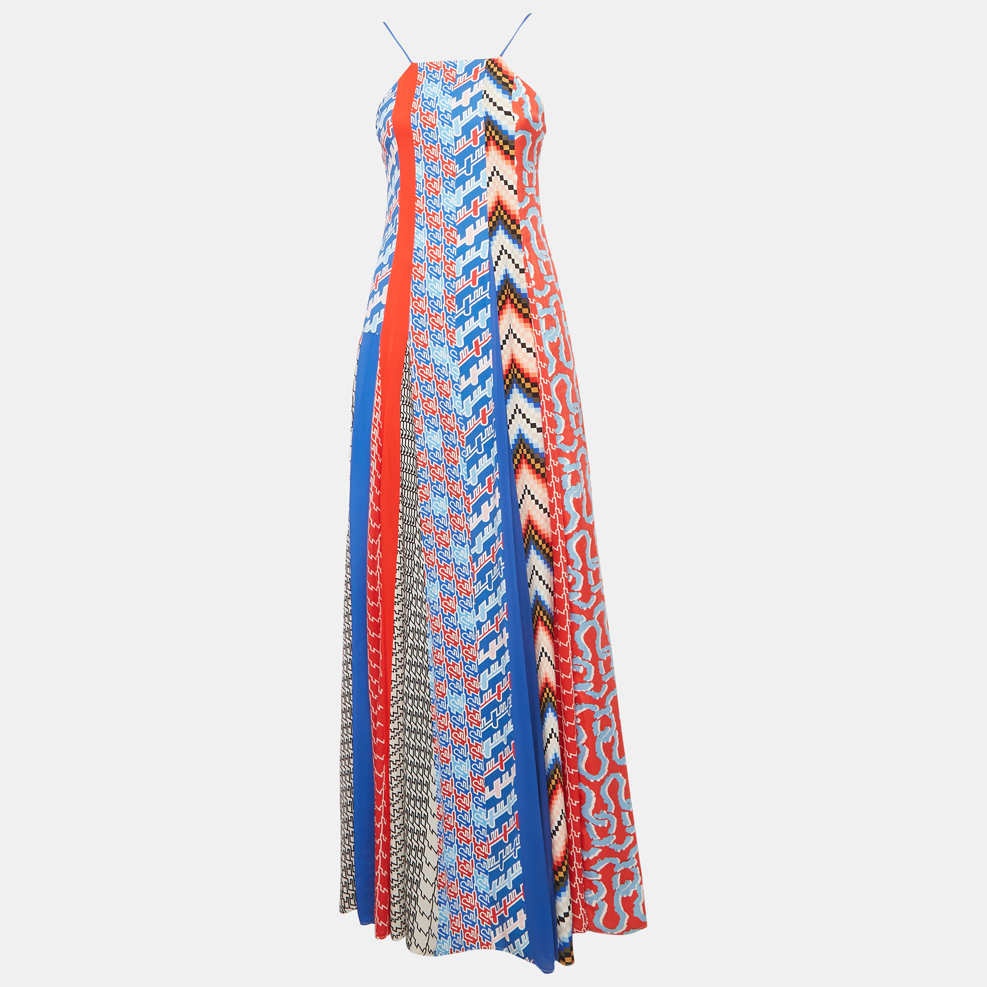 

Kenzo Blue/Red Printed Silk and Crepe Maxi Dress S