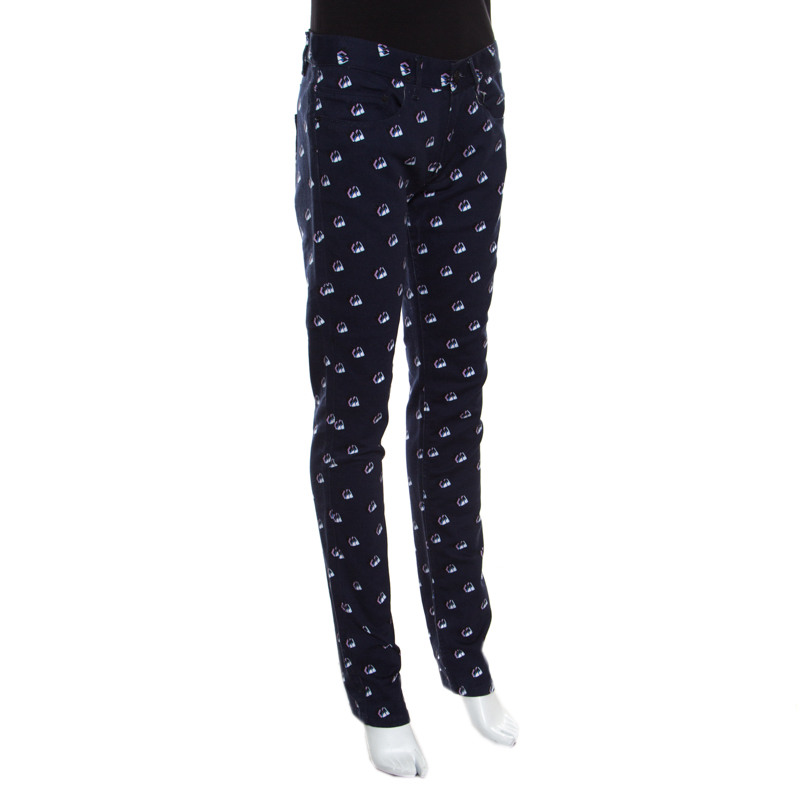 

Kenzo Navy Blue Printed Denim Skinny Jeans