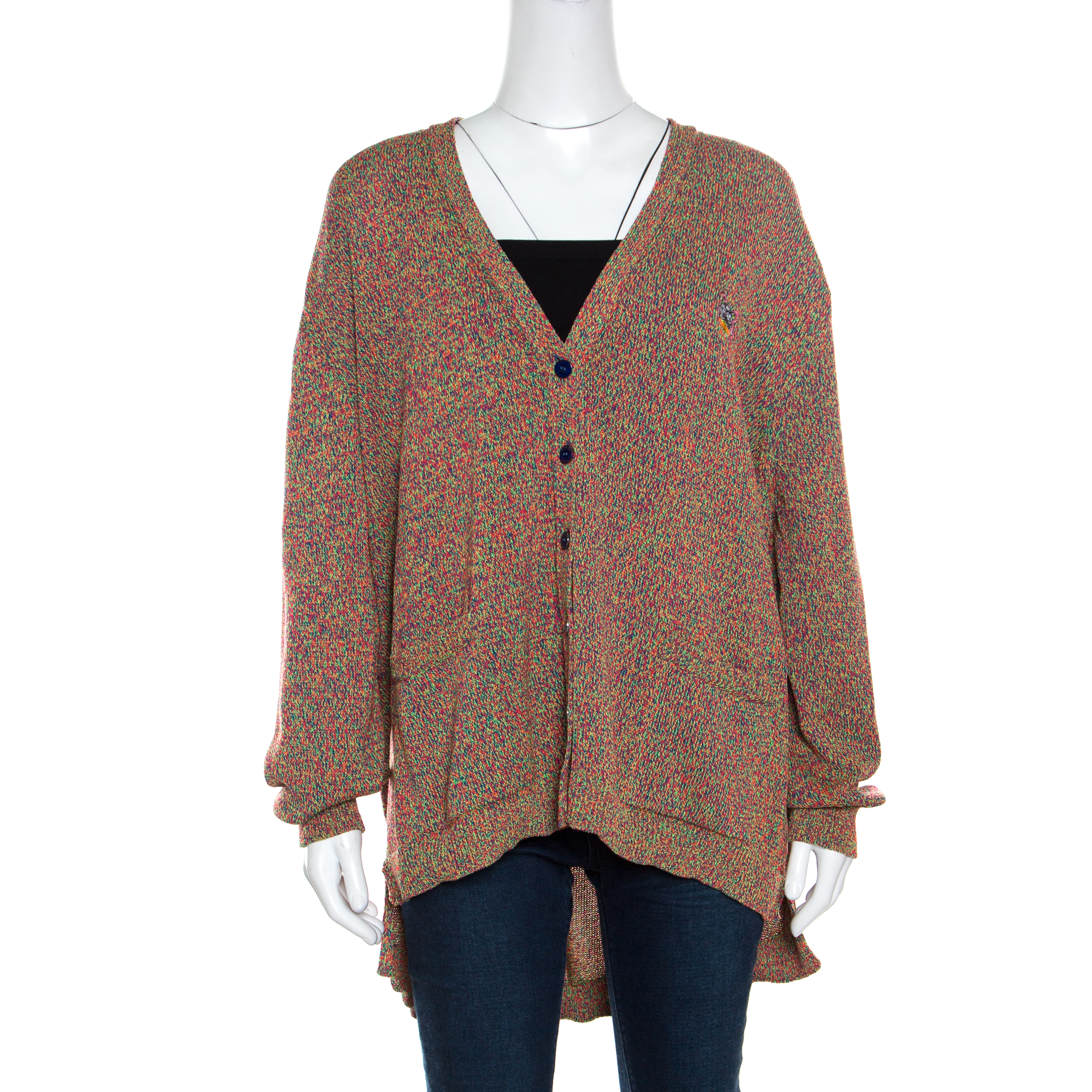 Pre Owned Kenzo Multicolor Neon Logo Applique Detail Cardigan XL