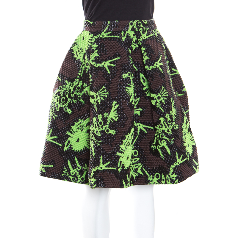 

Kenzo Multicolor Jacquard Quilted Pleated Tool Monster Skirt