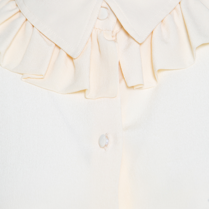 Pre-owned Kenzo Cream Ruffled Trim Detail Long Sleeve Silk Blouse M