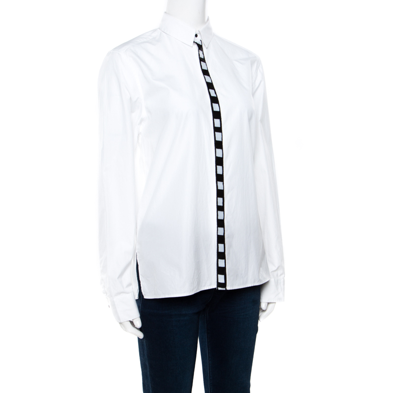 

Kenzo White Cotton Poplin Contrast Placket Button Front Shirt