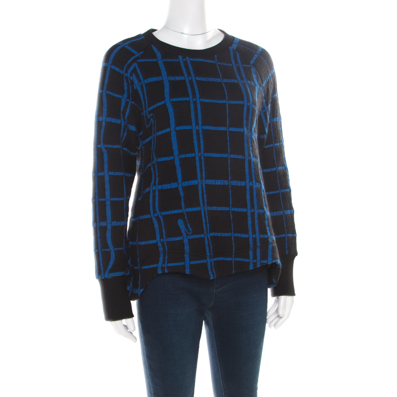 

Kenzo Black and Blue Checkered Flared Hem Sweatshirt