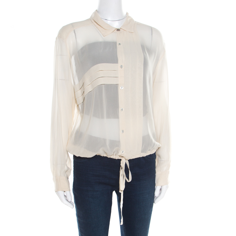 

Kenzo Beige Pleated Waist Tie Detail Long Sleeve Blouse