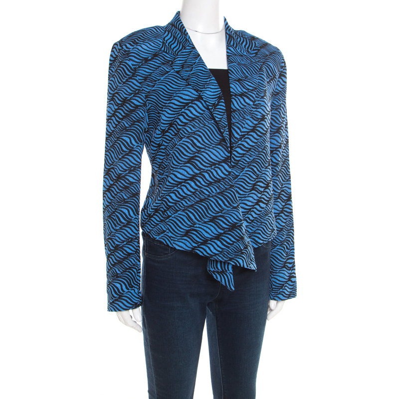 

Kenzo Blue and Black Animal Striped Jacquard Waist Tie Detail Jacket