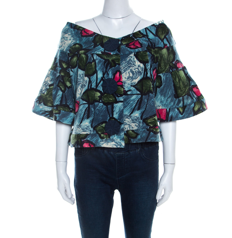 Pre Owned Kenzo Multicolor Floral Print Ribbed Wool Flared Cardigan S