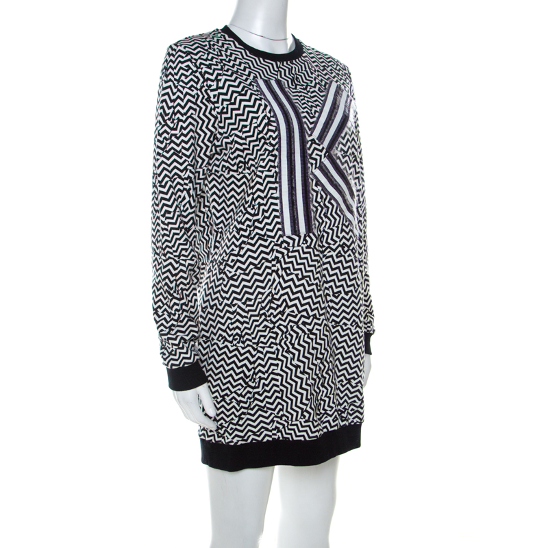 

Kenzo Black & White Molleton Chevron Sweatshirt Dress