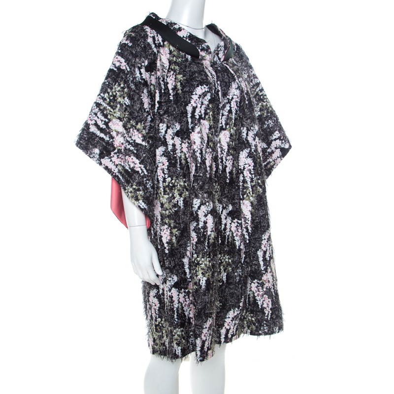 

Kenzo Defilé Black Floral Print Textured Cotton Oversized Shift Dress