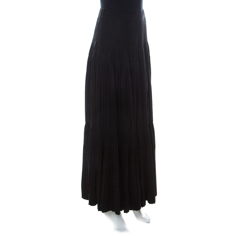 Kenzo Black Pleated Jersey A Line Maxi Skirt
