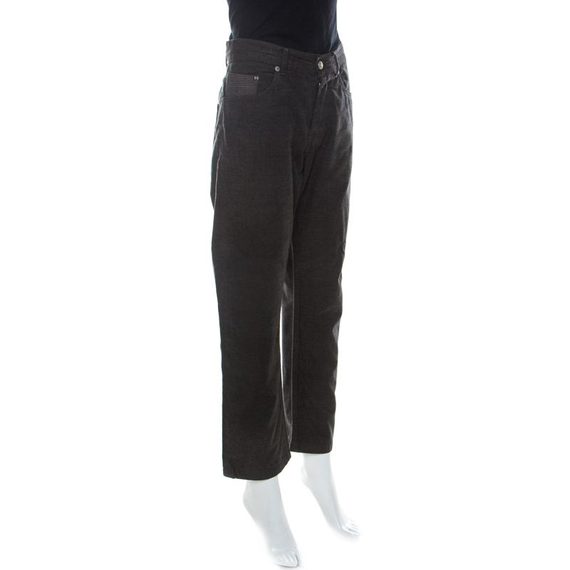 

Kenzo Charcoal Grey Micro Checks Cotton Straight Leg Pants