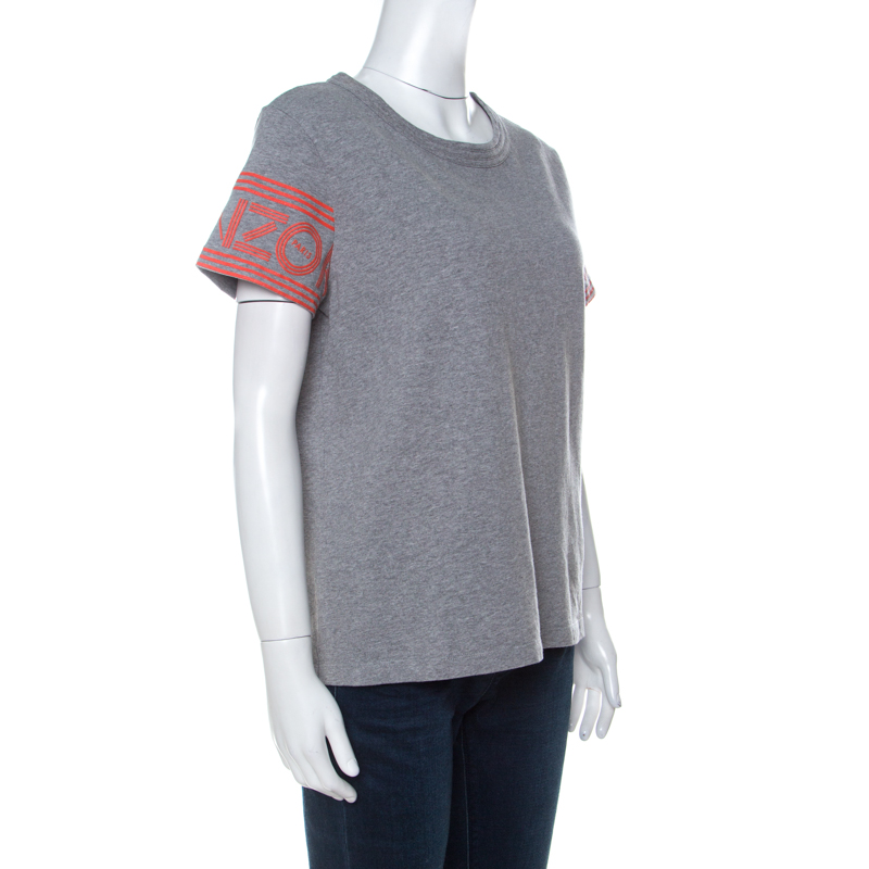 

Kenzo Grey Printed Sleeve Cotton T Shirt