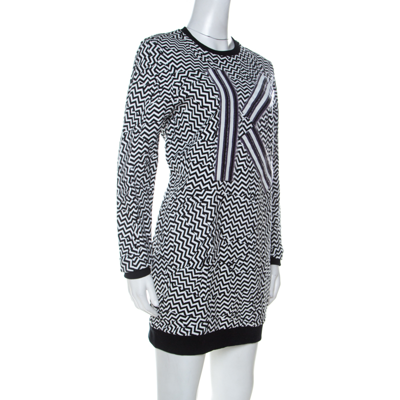 

Kenzo Monochrome Molleton Chevron Sweatshirt Dress, Black