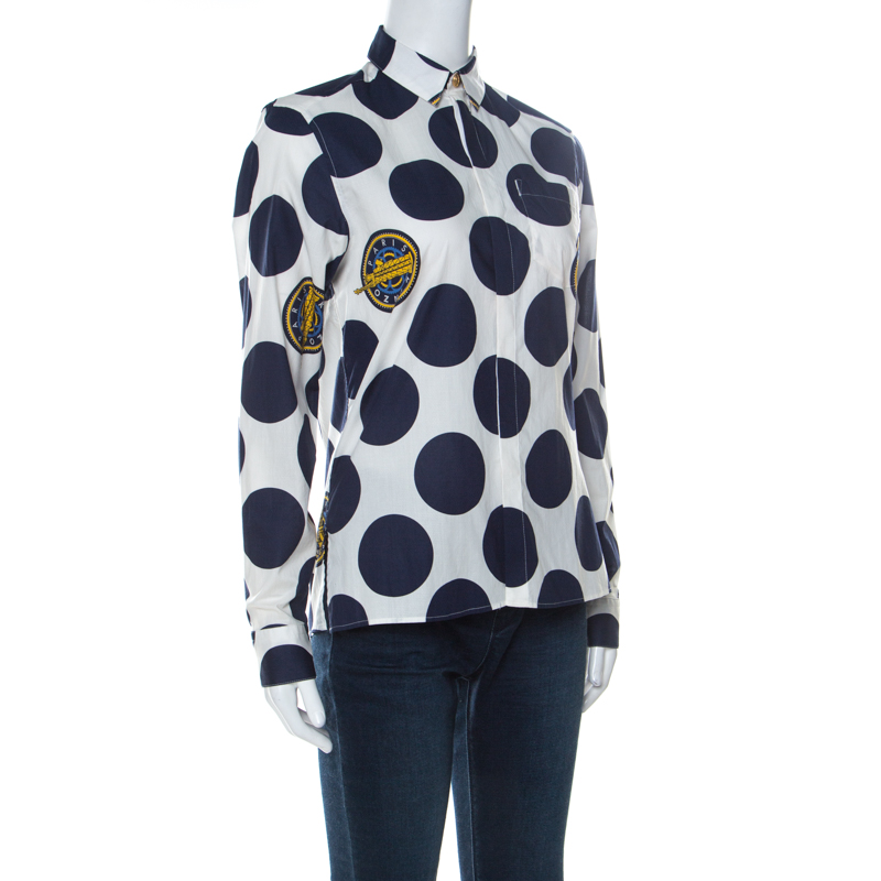 

Kenzo White and Blue Dots And Logo Cotton Shirt