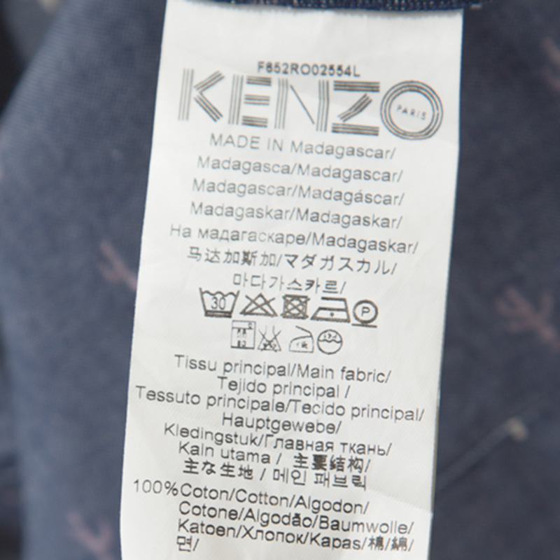 Pre-owned Kenzo Blue Denim Cactus Print Belted Shirt Dress L