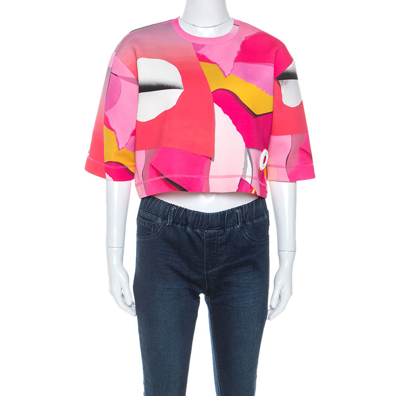 Kenzo Pink Printed Stretch Jersey Neoprene Cropped Top XS