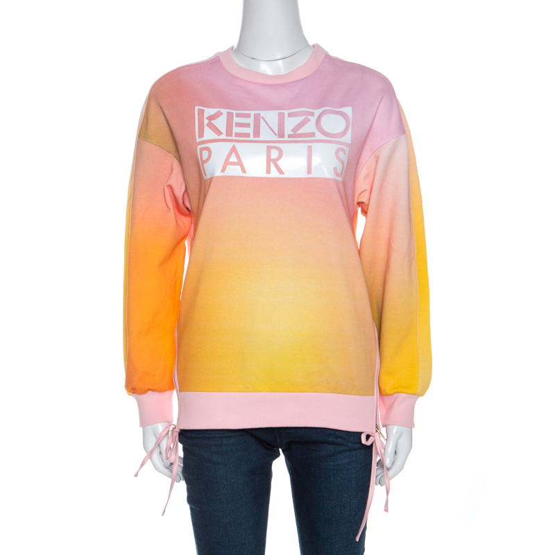 Pre Owned Kenzo Multicolor Ombre Print Knit Side Zip Detail Sweatshirt S