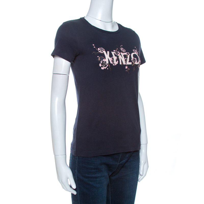 

Kenzo Navy Blue Floral Logo Print Short Sleeve T-Shirt