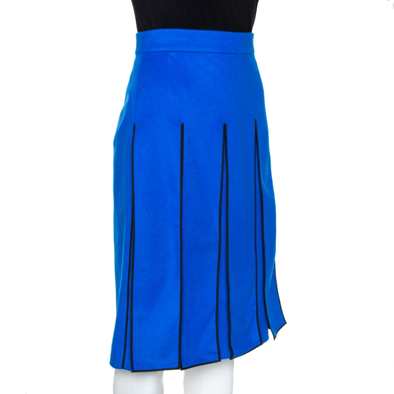 

Kenzo Blue Wool Cashmere Blend Contrast Piping Detail Skirt