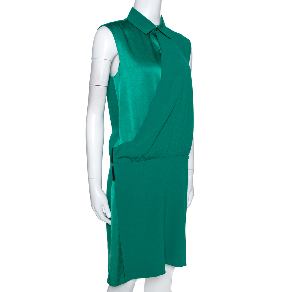 

Kenzo Green Crepe & Satin Paneled Asymmetric Draped Dress