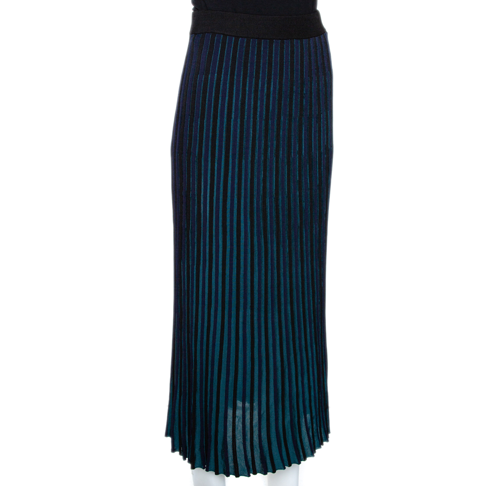 

Kenzo Teal & Black Knit Pleated Midi Skirt, Blue