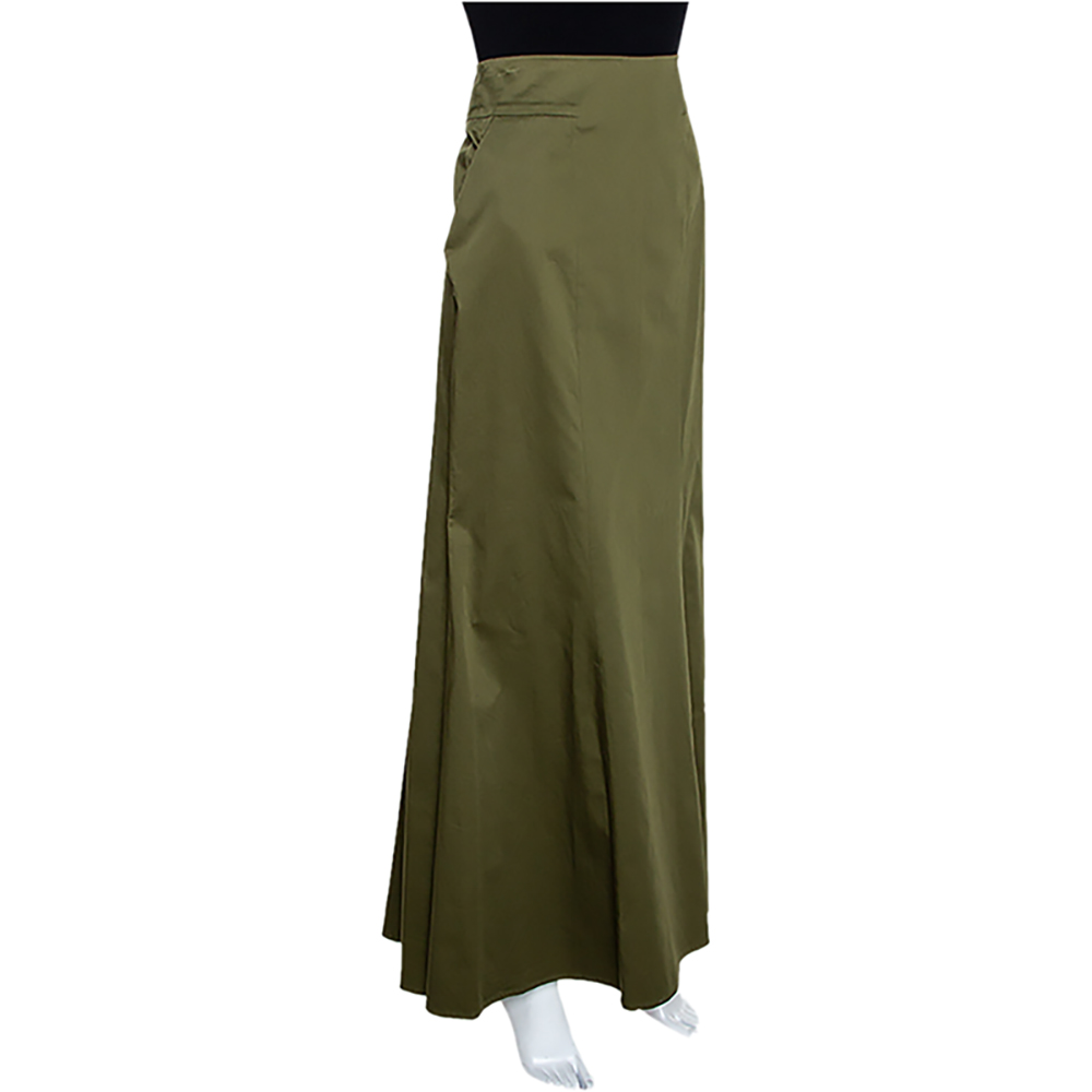 

Kenzo Olive Green Stretch Cotton Flared Maxi Skirt