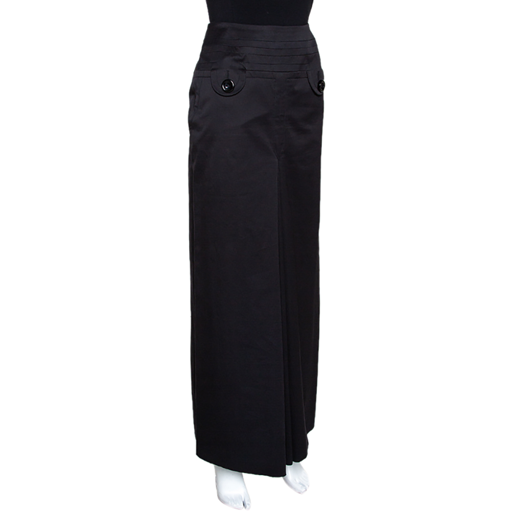 

Kenzo Black Stretch Cotton Pleat Detail Flared Maxi Skirt