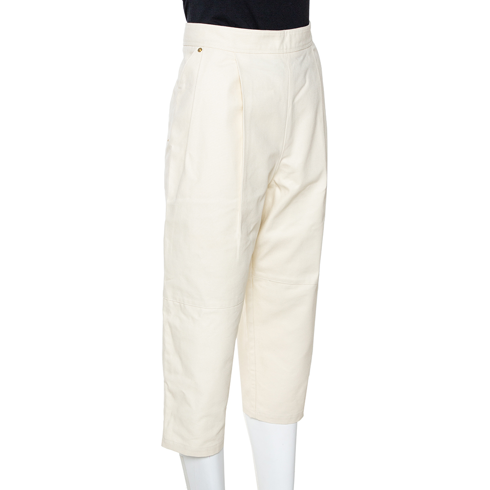 

Kenzo Cream Textured Cotton High Waisted Cropped Pants