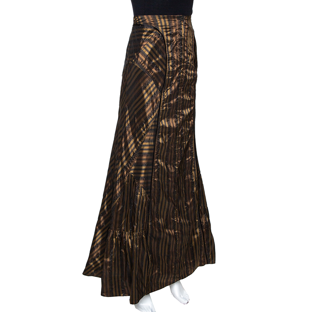 

Kenzo Black & Gold Striped Taffeta Maxi Skirt
