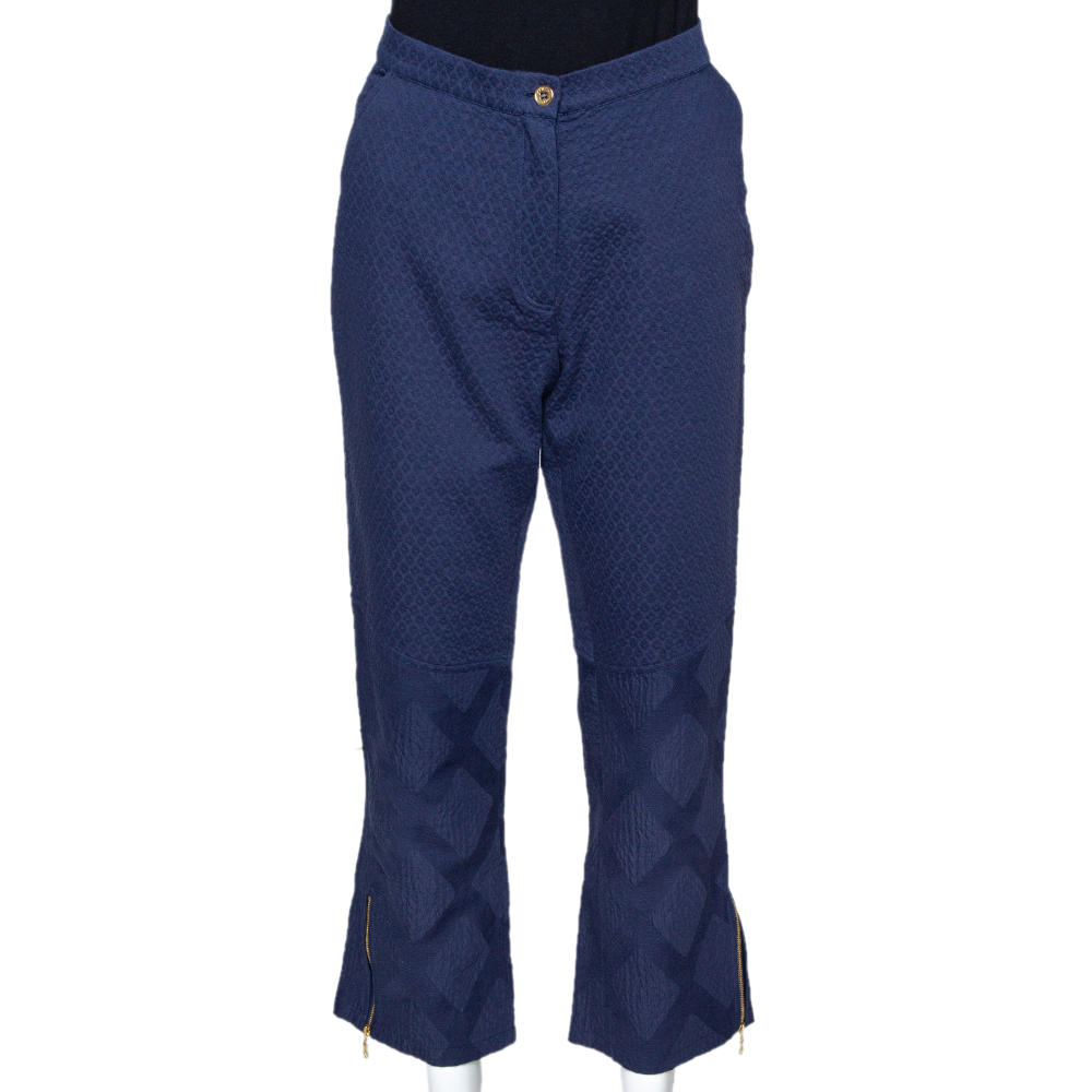 

Kenzo Blue Diamond Patterned Cotton Straight Leg Trousers, Navy blue