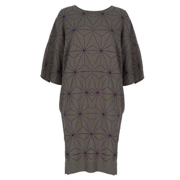 Pre Owned Kenzo Khaki Geometric Print Knit Oversize Dress L