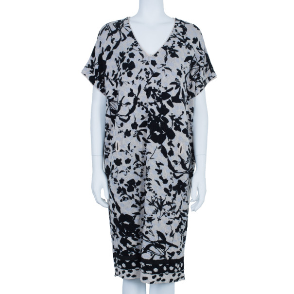 

Kenzo Floral Knit V-Neck Shift Dress, Black