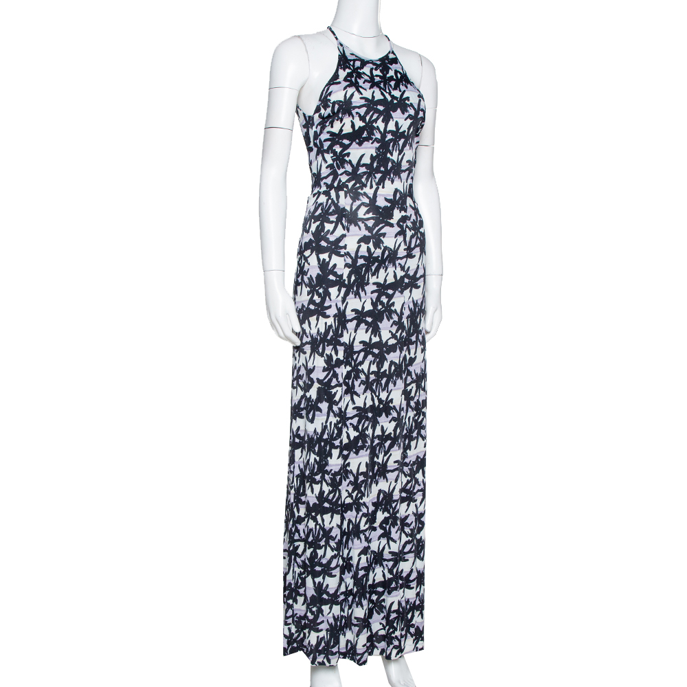 

Kenzo Black Palm Tree Print Jersey Open Back Maxi Dress