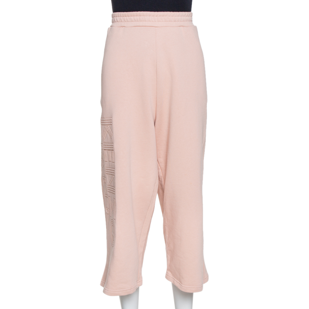 Pre-owned Kenzo Dusty Pink Knit Cropped Track Trousers L