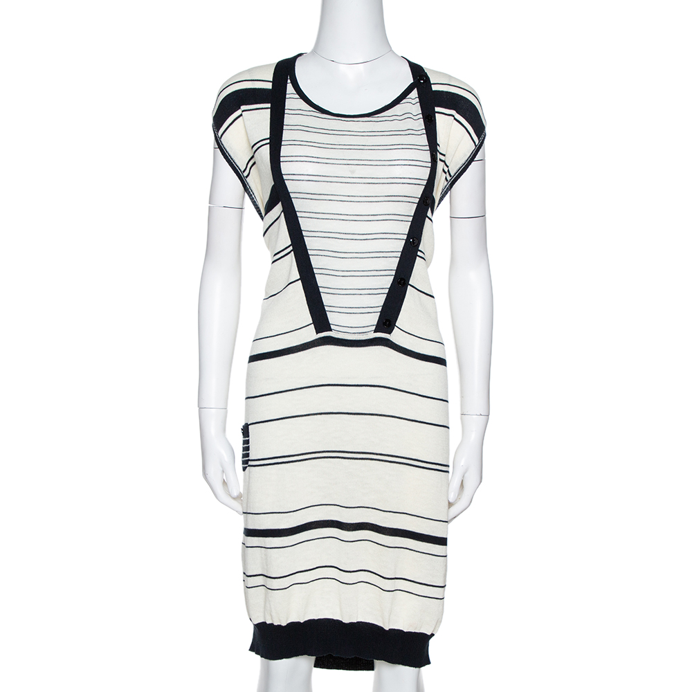 

Kenzo Off White & Navy Striped Cotton Knit Sweater Dress
