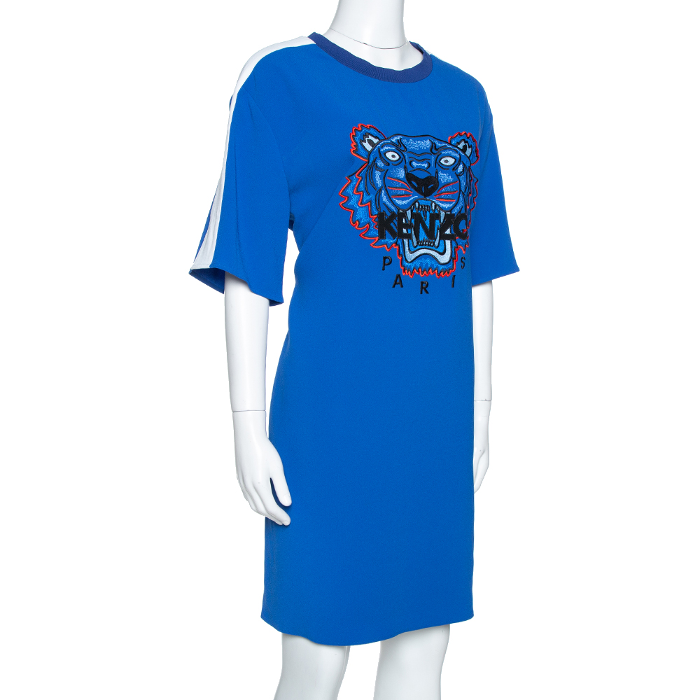 

Kenzo Blue Crepe Embroidered Tiger Motif T-Shirt Dress
