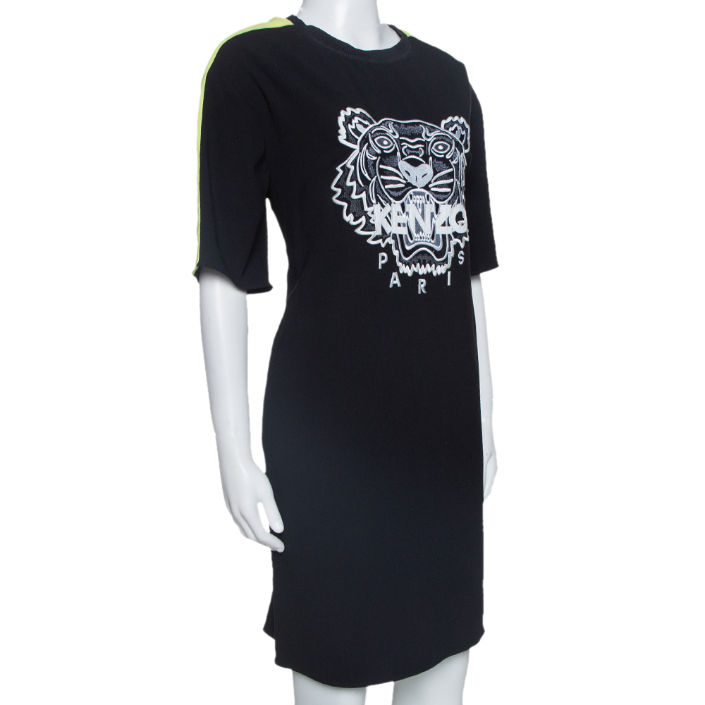 

Kenzo Black Crepe Embroidered Tiger Motif T-Shirt Dress