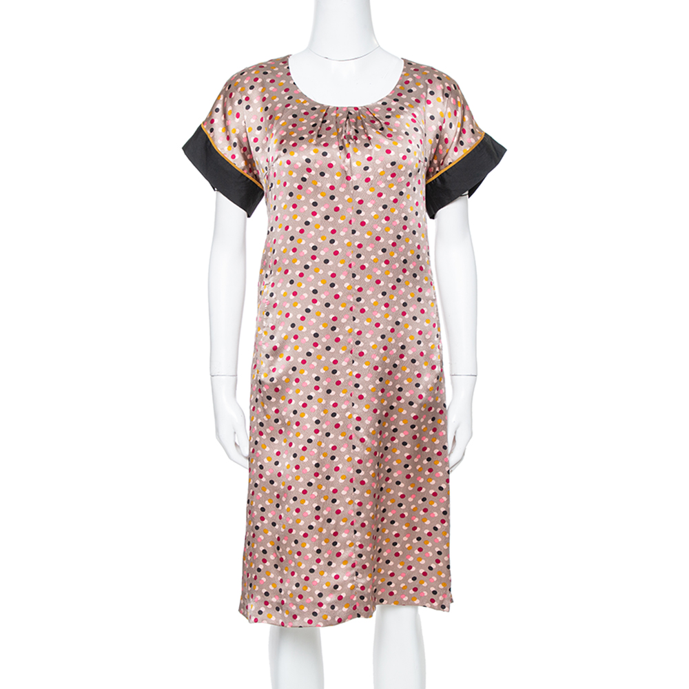 

Kenzo Multicolor Abstract Polka Dot Print Silk Shift Dress